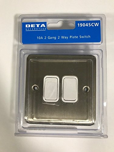 DETA 1904SCW Light Switch 2 Gang 2 Way 10 AMP Satin Chrome/White Insert