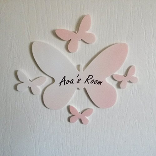 Laserables Personalised Colour Butterfly Door Name Plaque Boy or Girls Bedroom Room Sign