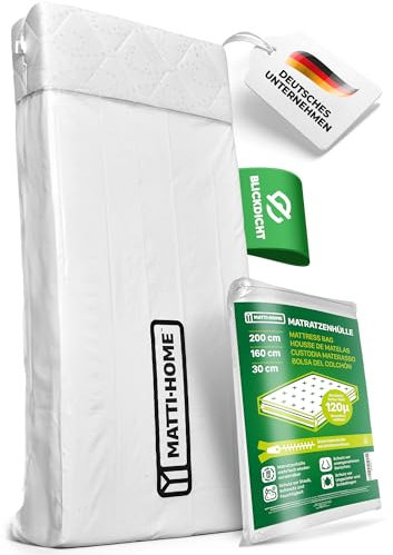 Matti-Home Housse de Protection en Plastique pour Matelas avec Fermeture éclair 7 Tailles, Sac de Rangement Imperméable et Résistant aux Déchirures pour Déménagement, Stockage, Transport 160x200x90cm