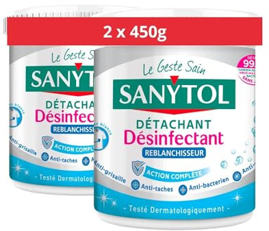 Sanytol - Poudre Détachante Désinfectante Blanchissante Linge - 450 g - Lot de 2 - Bactéricide, Virucide - Sans Javel - Préserve Fibres et Couleurs dès 30°C