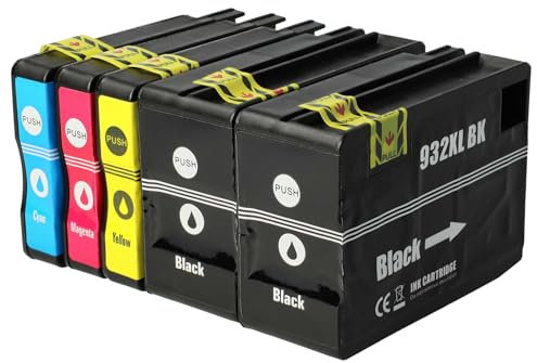 vhbw 5X Tintenpatronen kompatibel mit HP Officejet 7610 E-All-In-One, 7510 All-In-One, 7612 E-All-In-One, 7600 Drucker + Chip (Kompatibel)