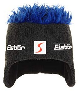 Eisbär Mütze Herren und Damen - Ski Austria Mütze mit Haaren blau Modell Cocker - Fleece Innenband für optimalen Kälteschutz elastisch