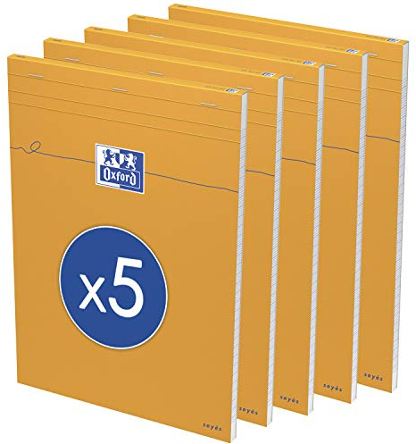 Oxford Collegeblock, kariert, große französische Lineatur, 160 Seiten, A4, Orange, 5 Stück