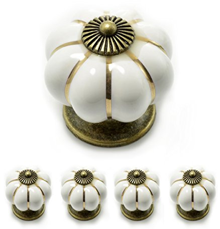 Ganzoo Set Möbelknöpfe „Krone“ aus Porzellan mit antik Bronze Verzierung, (Set in vielen verschiedenen Farben erhältlich) Vintage Schrankknauf aus Keramik, Möbelgriff, Marke (4er SET, Weiß)