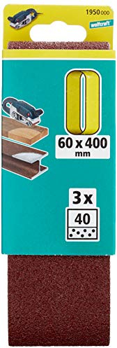 wolfcraft 3 Gewebe-Schleifbänder 60 x 400 mm I 1950000 I Körnung 40 I für Holz und Metall, Farbe und Lack I für Bandschleifer I Korund