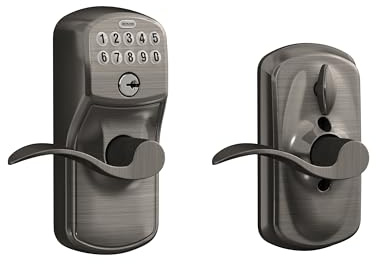 Schlage FE595 PLY 620 ACC Plymouth Keypad Entry with Flex-Lock and Accent Style Levers, Antique Pewter by Schlage Lock Company