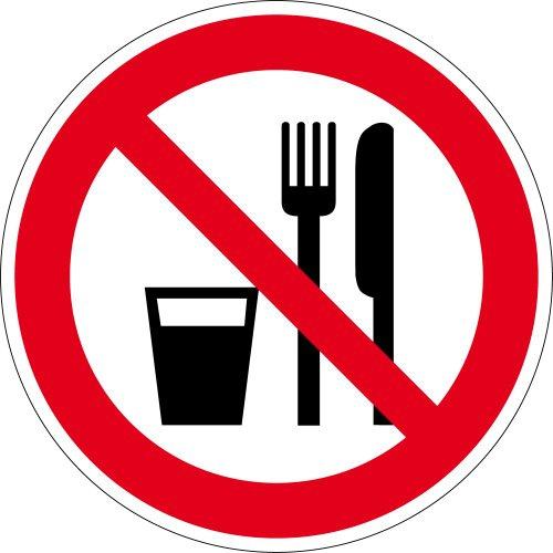 Verbotsschild aus Aluminium - Essen und Trinken verboten - Ø 10 cm