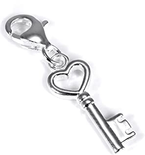 Sterling Silver Heart Key Clip on Charm