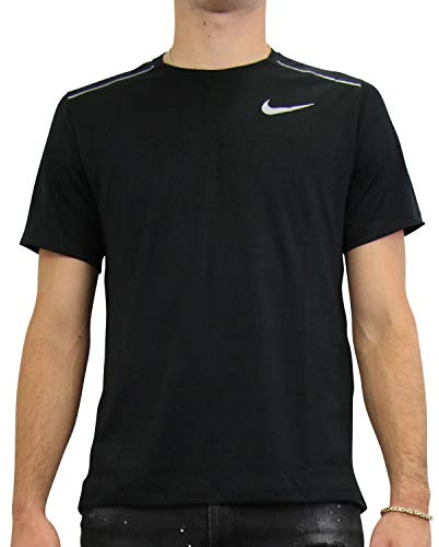 Nike Men Dri-Fit Miler Running Top - Black/Black/Reflective Silver, M