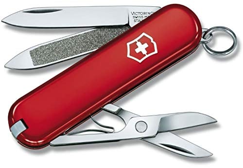 VICTORINOX Taschenmesser Classic SD, Klein, 7 Funktionen, Swiss Made, Multitool mit Klinge, Nagelfeile, Schraubendreher 2.5 mm, Schere, Edelweiss