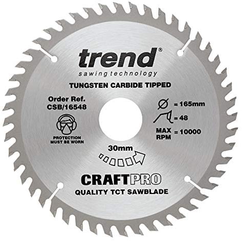 Trend Wood Circular Saw Blade, 165mm Diameter, 30mm Bore, 48 Teeth, 2.4mm Kerf, +5° Hook, TCT, Fine Finish, CSB/16548