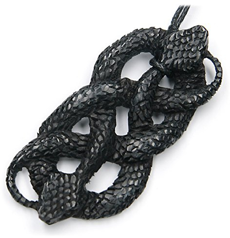 Drachensilber Schlangen Schmuck Anhänger aus Horn, Kettenanhänger, inkl. schwarzem Textilband, 6cm lang