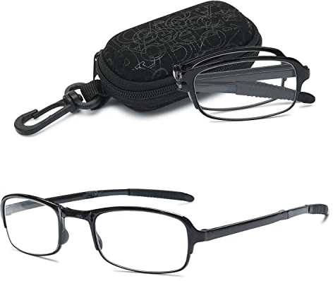 VEVESMUNDO Faltbare Lesebrillen Sehstärke Lesehilfe Augenoptik Brillen Sehstärke mit Etui , Schwarz, 4