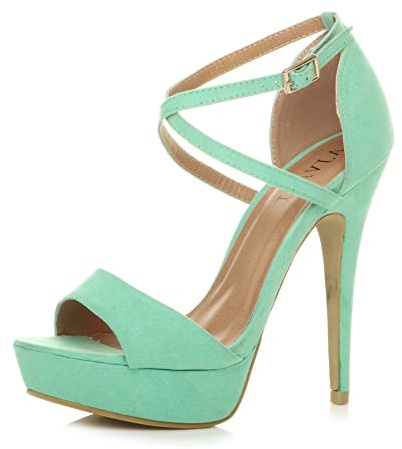 Womens Ladies Platform high Heel Peeptoe Cross Over Strappy Shoes Size 3 36, 3 UK, Pastel Mint Suede