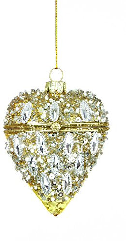 Premier Hinged Glass Heart Bauble Gold 7cm