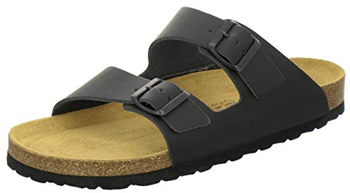 AFS-Schuhe 3100 Bequeme Pantoletten für Herren Leder, Hausschuhe Arbeitsschuhe, Made in Germany (47 EU, Schwarz)