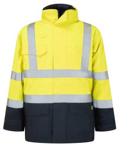 Portwest S779 Bizflame Regen Warnschutz Multi-Norm Jacke Stehkragen Langarm | Gelb/Marine, 3XL, EN ISO 20471 Klasse 3, EN ISO 14116, EN 1149-5, EN 13034, Baumwolle, Polyester, Reißverschluss