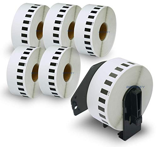 BETCKEY - 6 Rollen DK-22210 Endlosetiketten (Papier) Kompatibel mit Brother, 29mm x 30.48m, 6 Etiketten für Brother QL Etikettendrucker (1 Wiederverwendbare Etikettenhalter)