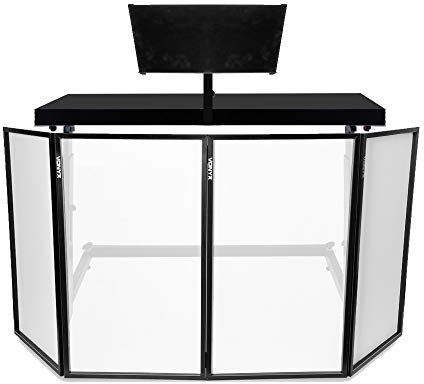 VONYX DB10 Mobile DJ Stand Table with Foldable DB5 Semi-Transparent Backlit Booth Screen, Height Adjustable Two-Level Portable Lightweight DJ Equipment Setup