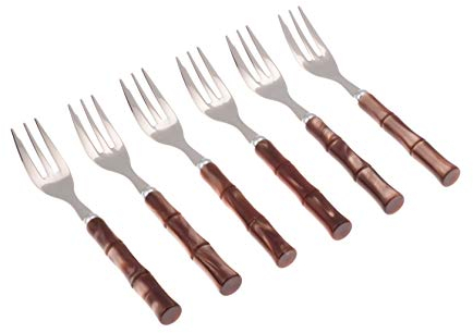 Rivadossi Bamboo Marrone - Set di Forchettine da Dolce, 6 Pezzi - 100% Made in Italy, Artigianalità e Design - Acciaio Inox 18/10
