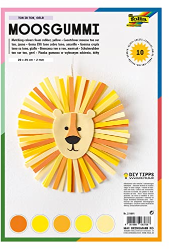 folia 231091 - Moosgummi Ton-In-Ton Gelb Sortierung, 2 mm, ca. 20 x 29 cm, 10 Bögen - ideal für vielseitige Bastelarbeiten