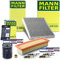 MANN-FILTER Inspektionspaket Filterset 1x Ölfilter, 1x Luftfilter, 1x Innenraumfilter (Aktivkohlefilter), 4x Zündkerze, 1x Ölwechselanhänger Kompatibel mit FIAT GRANDE PUNTO (199_), QUBO (225_)