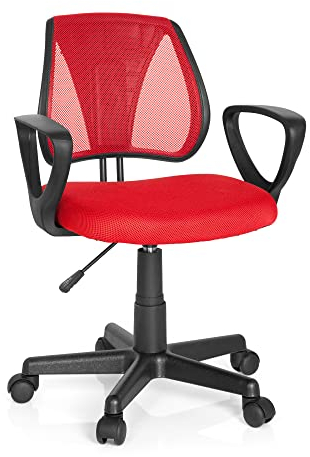 hjh OFFICE 725103 Kinder- und Jugenddrehstuhl KIDDY CD Netzstoff Rot höhenverstellbare Rückenlehne, Stuhl mit Armlehnen