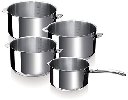 Bekaline 12326984 Evolution Série de 4 Casseroles + 1 Manche Amovible en acier inoxydable 14/20 cm