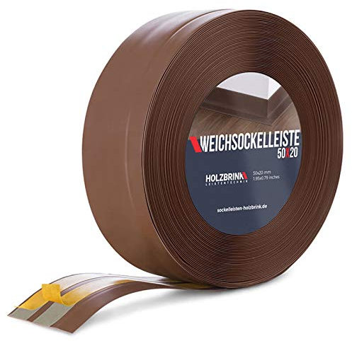 HOLZBRINK Weichsockelleiste selbstklebend PVC 50x20mm, 5 m | Winkelleiste für Küchenarbeitsplatte, Bodenbelag | Eckleiste selbstklebend | Farbe: Schokolade