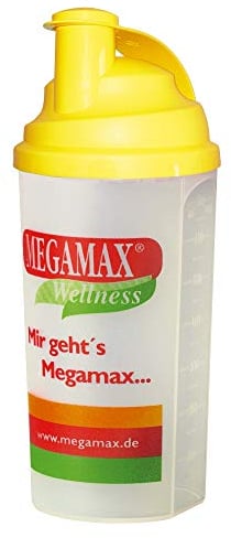 MEGAMAX Shaker [Protein Eiweiß Mixer] für auslaufsichere Shakes | Trinkflasche für Eiweißshakes u. Für Krafttraining, Bodybuilding & Fitness | Mixbecher mit Siebeinsatz Schraubverschluss, Messskala