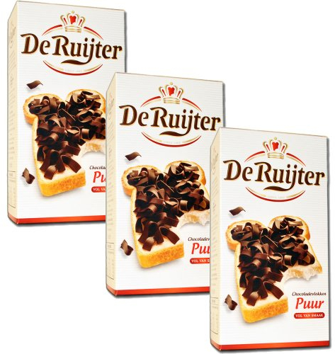 3 X De Ruijter Chocolade-Vlokken Puur - Zartbitter Schokoladen Flocken 300g