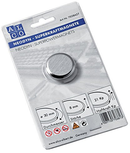 ALCO-Albert 7038A27 Superkraftmagnete, gebürstet, Durchmesser 30 mm, 21 kp, silber
