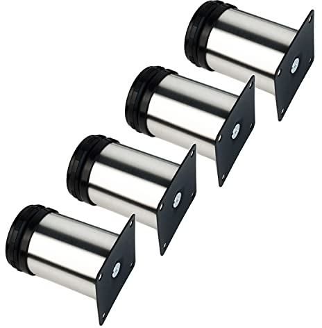 Qrity 4X Schrank Beine Küche Füße Arbeitsplatte/Einheit/Frühstück Bar/Schreibtisch Tischbeine Möbel Beine - Chrom Metall - Höhenverstellbar (Gesamt: 80-95mm)