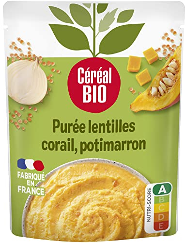 Céréal Bio Purée Lentilles Corail, Potimarron - Sachet Micro-ondable, Rapide À Réchauffer - Végan Et Bio - 250g - 200628