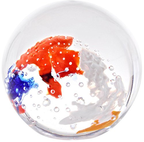 CRISTALICA Briefbeschwerer Paperweight Dekokugel Erde D 6 cm Transparent mit Dekor Blasen Handgeformt