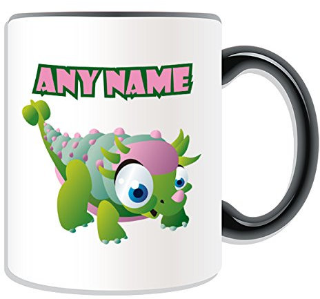 Taza personalizable con diseño de Euoplocephalus (Dinosaurio, opciones de color) – cualquier nombre/mensaje en su taza única, cerámica, negro