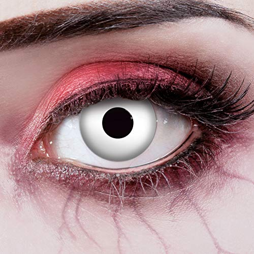 aricona Kontaktlinsen - Weiße UV Kontaktlinsen ohne Stärke - Farbige Kontaktlinsen mit UV Spezialeffekt für Halloween, Karneval, Fasching, Cosplay, 2 Stück