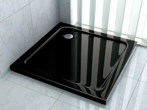 impex-bad_de Duschtasse 80 x 80 cm (schwarz) - Acryl, Schwarz, Quadratisch, 90 mm Ablaufloch, 50 mm hoch, leicht zu montieren