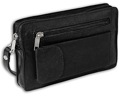 Herrentasche Handgelenktasche für den Mann Flugbegleiter schwarz echtes Leder