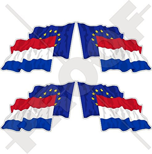 Europäischen union-netherlands Waving Flag Paar, eu-nl europe-dutch 5,1 cm (50 mm) Vinyl bumper-helmet Sticker, Aufkleber X4 (links-rechts)