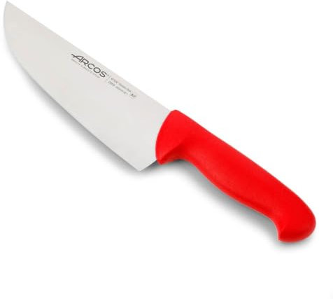 Arcos Serie 2900 - Cuchillo Carnicero Ancho - Hoja de Acero Inoxidable NITRUM de 200 mm - Mango inyectado en Polipropileno Color rojo