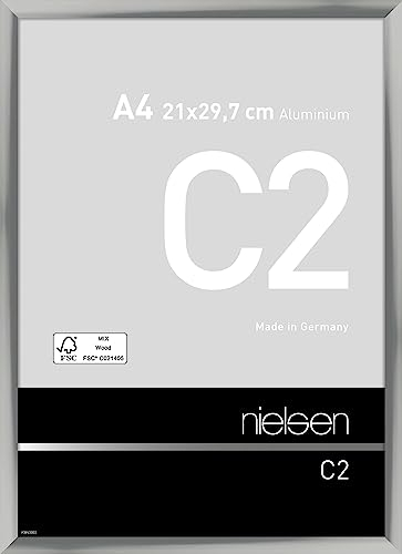 nielsen Bilderrahmen, 21 x 29,7 cm (A4), Aluminium, Silber glanz, Dokumentenrahmen zum Aufhängen im Hoch- & Querformat, Echtglas, C2
