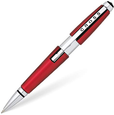 Cross Edge Refillable Twist-Action Resin Gel Ink Rollerball Pen with Chrome Appointments, Medium Ballpoint, includes Premium Gift Box and Red Cartridge, 1 Pack, Formula Red