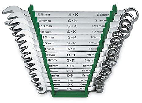 SK Professional Tools 86265 15-Piece 12-Point Metric Regular Long Combination Wrench Set - SuperKrome Finish, Set of 15 Chrome Wrenches Made in USA