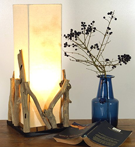 GURU SHOP Tischleuchte/Tischlampe Lesotho, in Bali Handgemachtes Unikat aus Naturmaterial, Treibholz, Baumwolle - Modell Lesotho, 50x20x20 cm
