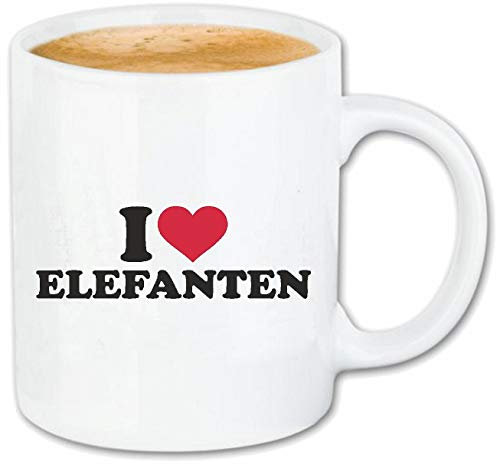Reifen-Markt Kaffeetasse I LOVE ELEFANTEN - DUMBO - ELEFANTEN BABY - ELEFANT - WILDTIER Keramik 330 ml in Weiß