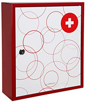Arregui BT001-1 - Armoire à pharmacie, acier décoré, clé de scie, 100 x 315 x 360 mm, blanc/rouge