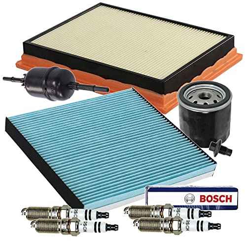 Inspektionspaket SET D 1x Ölfilter 1x Luftfilter 1x Innenraumfilter 1x Kraftstofffilter 4x Zündkerze Super plus HR8MCV+ 1x Ölablass-Schraube 1x Dichtring für Ölablass-Schraube