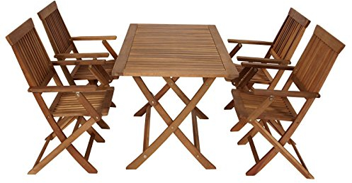 DEGAMO Klappgarnitur Gartengarnitur Tobago Akazie 5-teilig (4X Klappsessel, 1x Klapptisch 70x120cm), FSC®-Zertifiziert