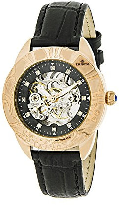 Empress Women's EMPEM1107 Godiva Rose Gold/Black Genuine Leather Crocodile-Embossed Strap Watch
